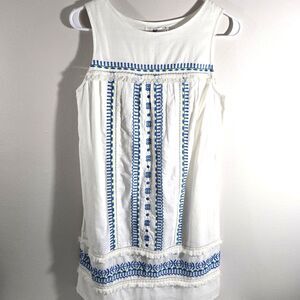 Vineyard Vines Womens Size 0 Embroidered Tunic Shift Dress White Blue Sleeveless